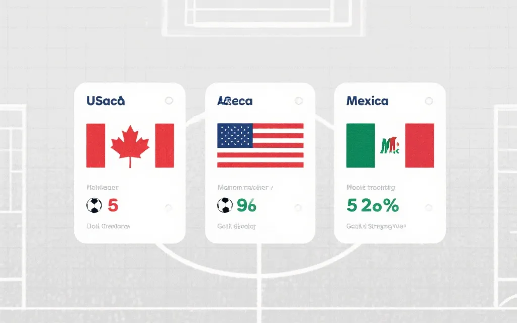 世界杯数据对比图表风格画面：加拿大与北美球队关键指标对照